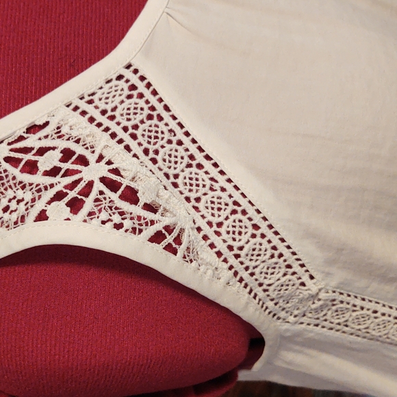 Loft Lace Embellished Flowy Tunic Tank Blouse Cream XSP - Picture 6 of 12